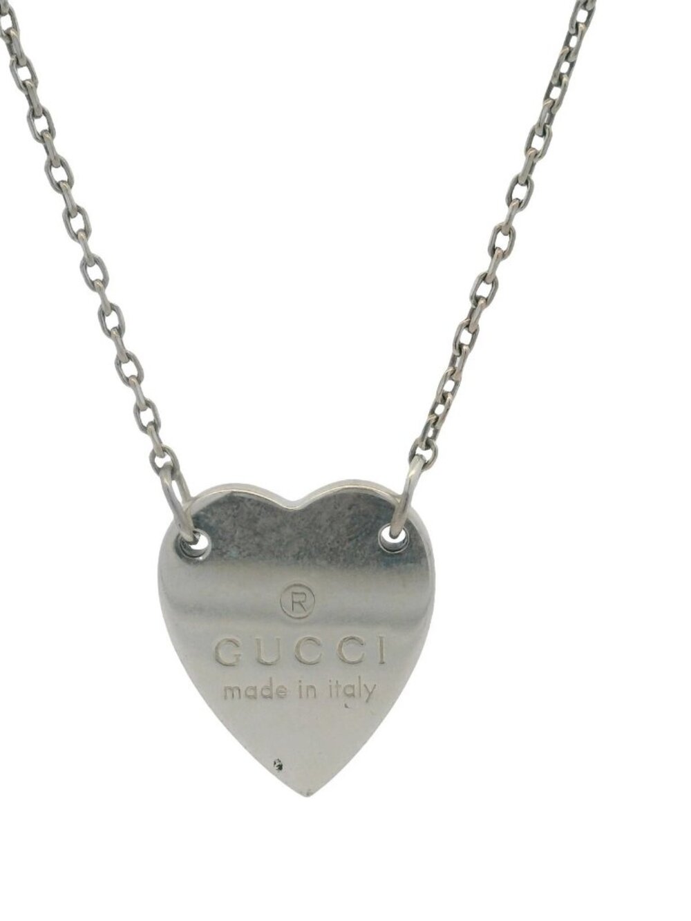 GUCCI Italian 925 Sterling Silver Trademark Heart Pendant Necklace 19"